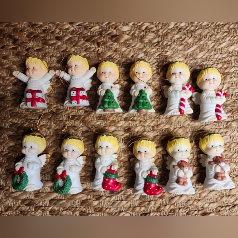 12 Vintage Porcelain Christmas Tree Ornaments Little Girl Angel Figurine 3.5"
